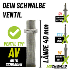 Schwalbe Schlauch AV2 40mm (14"/16") 32/47-288/305 Modell 2026 + Reifenheber