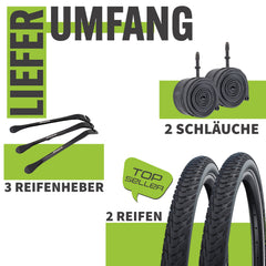 2x Schwalbe Reifen Marathon E-Plus Schwarz Reflex 28x1,50 (40-622) Schlauch wahl + Reifenheber