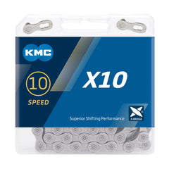 KMC Fahrrad Kette X10 Kompatibilität: 10-fach | SB-Verpackung | grau | 114 Glieder