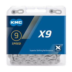 KMC Fahrrad Kette X9 Kompatibilität: 9-fach | SB-Verpackung | grau | 114 Glieder