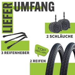 2x Schwalbe Reifen Green Marathon 28x1,40 Zoll (37-622) Schwarz-Reflex Schlauch wählbar + Reifenheber