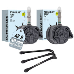 2x Schwalbe Schlauch AV9 40mm (24") 28/47-507/541 Modell 2026 + Reifenheber