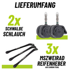 2x Schwalbe Schlauch AV9 40mm (24") 28/47-507/541 Modell 2026 + Reifenheber