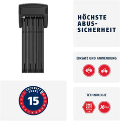 ABUS Faltschloss Bordo Granit 6500K/120 BK SH schwarz | Durchmesser: 5,5 mm | Länge: 1200 mm