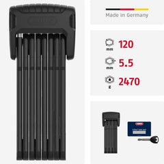 ABUS Faltschloss Bordo Granit 6500K/120 BK SH schwarz | Durchmesser: 5,5 mm | Länge: 1200 mm