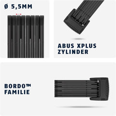 ABUS Faltschloss Bordo Granit 6500K/120 BK SH schwarz | Durchmesser: 5,5 mm | Länge: 1200 mm