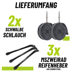2x Schwalbe Schlauch SV17 40mm (28") 28/47-622/635 Modell 2026 mit MSZweirad Reifenheber