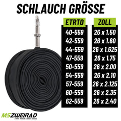 2x Schwalbe Schlauch SV 13 40 mm für 26" (40/62-559) mit Reifenheber