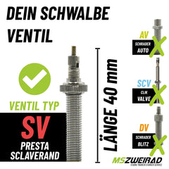 2x Schwalbe Schlauch SV7 40mm (20") 40/62-406 Modell 2026 + Reifenheber