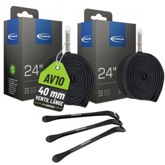 2x Schwalbe AV 10 Fahrradschlauch 24 Zoll AV 40 mm 40/62-507 mit Reifenheber