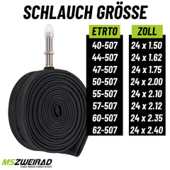 2x Schwalbe AV 10 Fahrradschlauch 24 Zoll AV 40 mm 40/62-507 mit Reifenheber