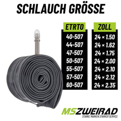 2er Set Schwalbe Schlauch AV10 40mm (24") 40/62-507 Modell 2026 + Reifenheber