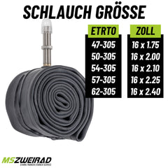2x Schwalbe AV 3 Fahrradschlauch 16 Zoll 40 mm 47/62-305 mit Reifenheber