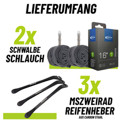 2x Schwalbe AV 3 Fahrradschlauch 16 Zoll 40 mm 47/62-305 mit Reifenheber