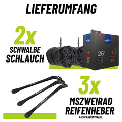 2x Schwalbe Schlauch SV 13J 40 mm für 26" (90/120-559) Fatbike mit Reifenheber