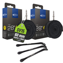 2x Schwalbe Schlauch 28" SV15 60mm (18/28-622/630) mit Reifenheber