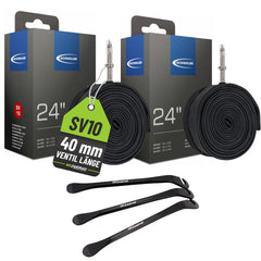 2x Schwalbe Fahrradschlauch 24 Zoll SV10 40 mm 40/62-507 mit Reifenheber