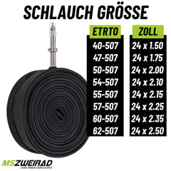 2x Schwalbe Fahrradschlauch 24 Zoll SV10 40 mm 40/62-507 mit Reifenheber