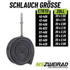 2x Schwalbe Schlauch SV7 40mm (20") 40/62-406 Modell 2026 + Reifenheber