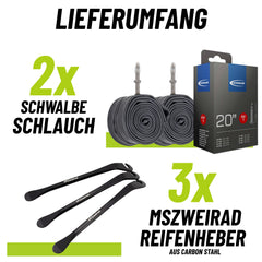 2x Schwalbe Schlauch SV 7 40 mm für 20" (40/62-406) mit Reifenheber