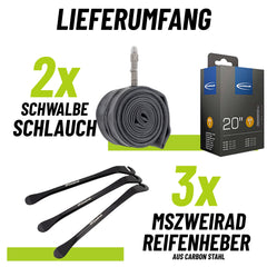 2x Schwalbe Fahrradschlauch DV7 20" 40mm 40/62-406 mit Reifenheber