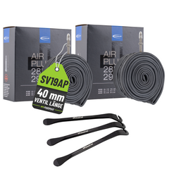 2x Schwalbe Schlauch SV19AP AIR PLUS 40mm 28/29" (40/62-622) mit 3er Set Reifenheber