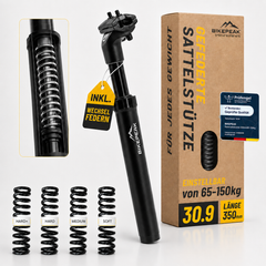 BikePeak Federsattelstütze Ø wählbar 350mm schwarz inkl. 4 Wechselfedern