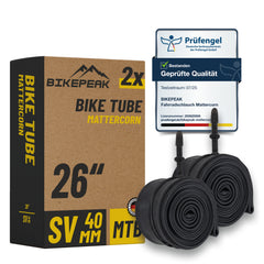 BikePeak 2x Fahrradschlauch Mattercorn MTB 26 Zoll mit Sclaverand/Presta Ventil 40mm