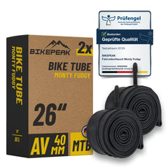 BikePeak 2x Fahrradschlauch Monty Fudgy MTB 26 Zoll mit Auto/Schrader Ventil 40mm