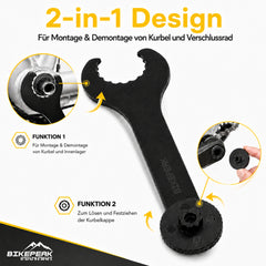 BikePeak 2-in-1 Innenlagerschlüssel & Kurbelkappen-Werkzeug, Stahl 210 mm