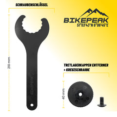 BikePeak 2-in-1 Innenlagerschlüssel & Kurbelkappen-Werkzeug, Stahl 210 mm