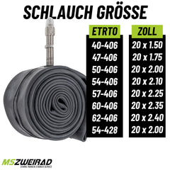 2x Schwalbe Fahrradschlauch DV7 20" 40mm 40/62-406 mit Reifenheber