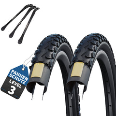 2er Set Schwalbe Reifen Land Cruiser schwarz 28 x 1,40 (37-622)" + Wählbar Schläuche + 3 Metall Reifenheber E Bike
