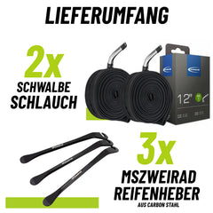2x Schwalbe Fahrradschlauch 12 Zoll AV 1 ungerade 47/62-203 mit Reifenheber