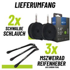 2x Schwalbe Schlauch AV2 14/16 Zoll 32/47-288/305 + Reifenheber