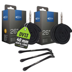 2 x Schwalbe Fahrradschlauch 26" (40/62-559) DV13 40mm Dunlopventil+ Reifenheber