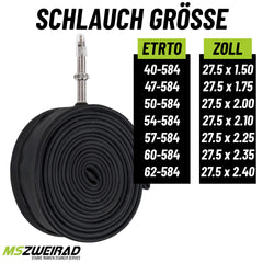 2x Schwalbe Fahrradschlauch 27,5 Zoll SV21 40 mm 40/62-584 mit Reifenheber