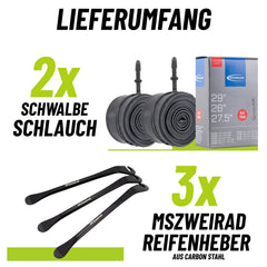 2x Schwalbe Schlauch SV19A Extra Light 27,5, 28, 29 Zoll 40/62-584/635 mit Reifenheber