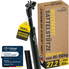 BikePeak Federsattelstütze Ø wählbar 350mm schwarz inkl. 4 Wechselfedern
