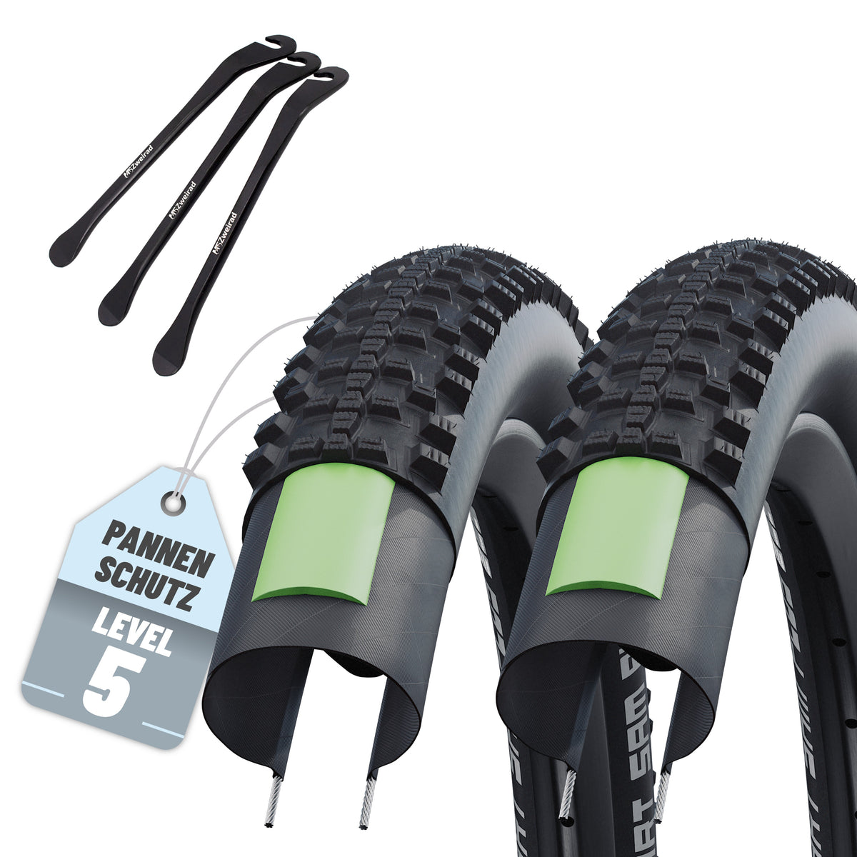 2x Schwalbe Smart Sam Plus Fahrradreifen 26 x 2,25 (57-559) + AV|DV|SV|SCV und Reifenheber