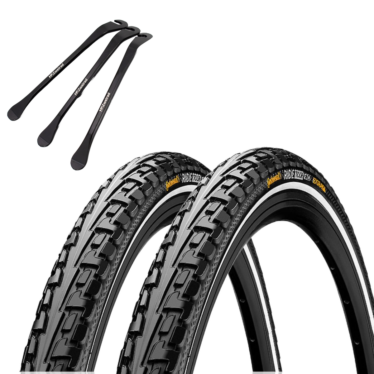 2x Continental Reifen Ride Tour Schwarz Reflex 28" (42-622) Schlauch wählbar + MSZweirad Reifenheber