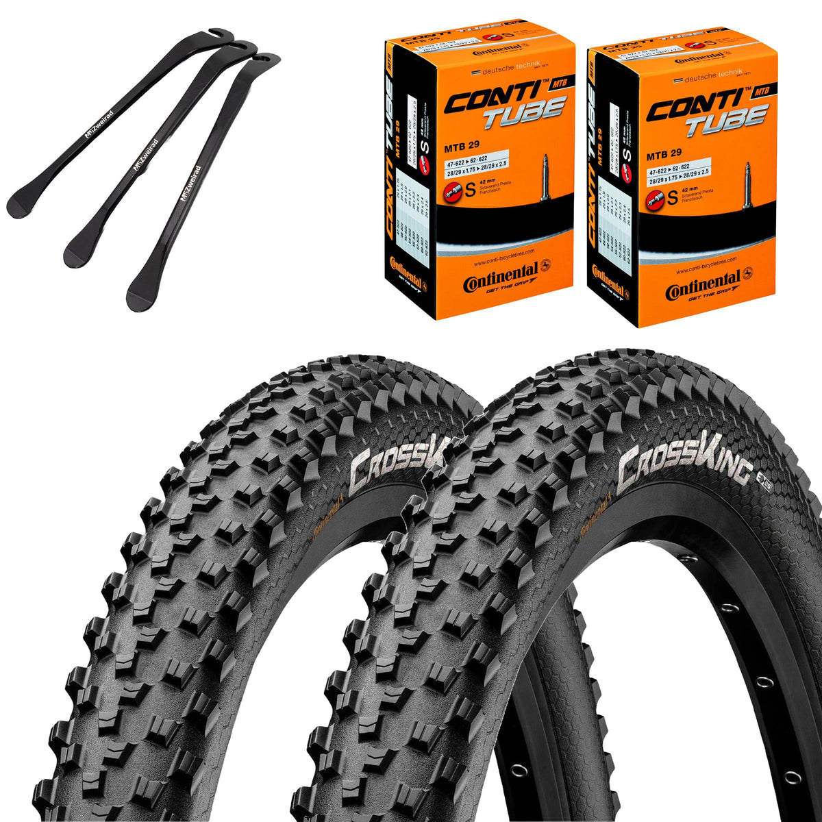 2x Continental Cross King Wire Fahrradreifen MTB Schwarz 29 x 2,30 (58-622)"  + Schlauch wählbar und MSZweirad Reifenheber
