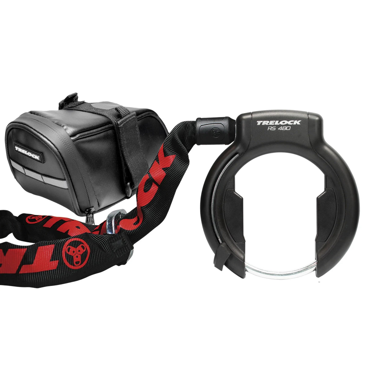 Trelock Rahmenschloss Set RS 480 P-O-C NAZ inkl. Kette ZR 355 und Bag