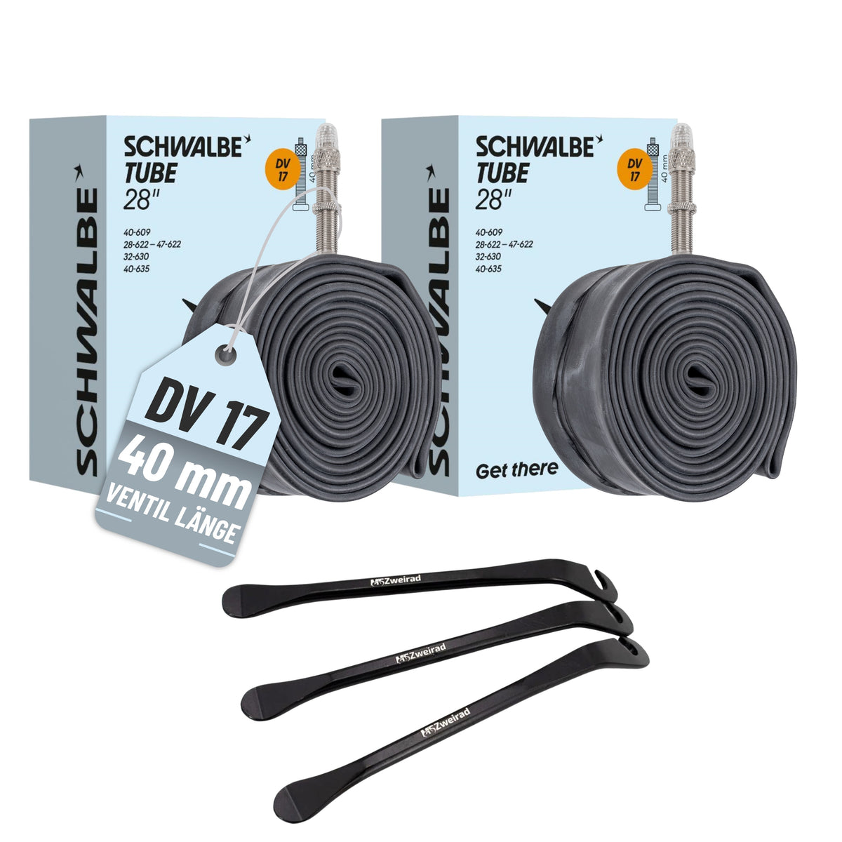 Schwalbe Schlauch DV17 40mm (28") 28/47-622/635 Modell 2026 mit Reifenheber