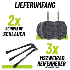 2x Schwalbe Schlauch DV19 40mm 40/62-584/635 Modell 2026 + Reifenheber