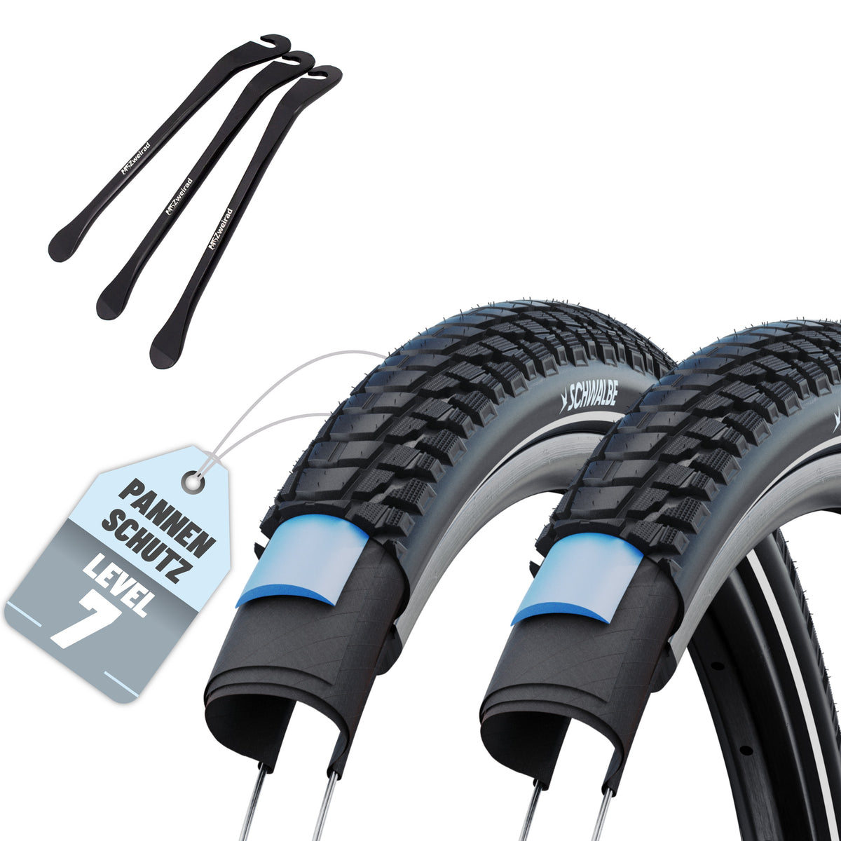 2x Schwalbe Reifen Marathon Plus Tour Schwarz Reflex 28 x 1.40 (37-622)" Drahtreifen Modell 2026 + Reifenheber