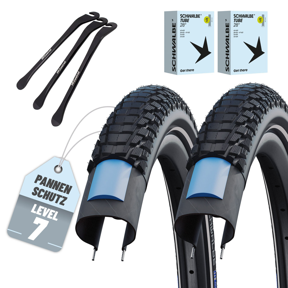 2x Schwalbe Reifen Marathon Plus Tour 2022 SmartGuard 28 x 1,50 (40-622) AV/DV/SV + Reifenheber