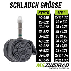 2x Schwalbe Schlauch AV17 40mm (28") 28/47-622/635 Modell 2026 mit MSZweirad Reifenheber