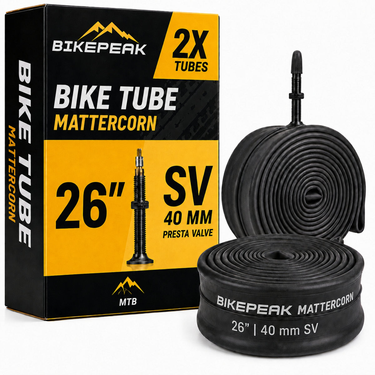 BikePeak 2x Fahrradschlauch Mattercorn MTB 26 Zoll mit Sclaverand/Presta Ventil 40mm