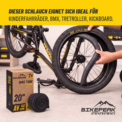 BikePeak 2x Fahrradschlauch Zugtaps Kids 20 Zoll mit Auto/Schrader Ventil 40mm